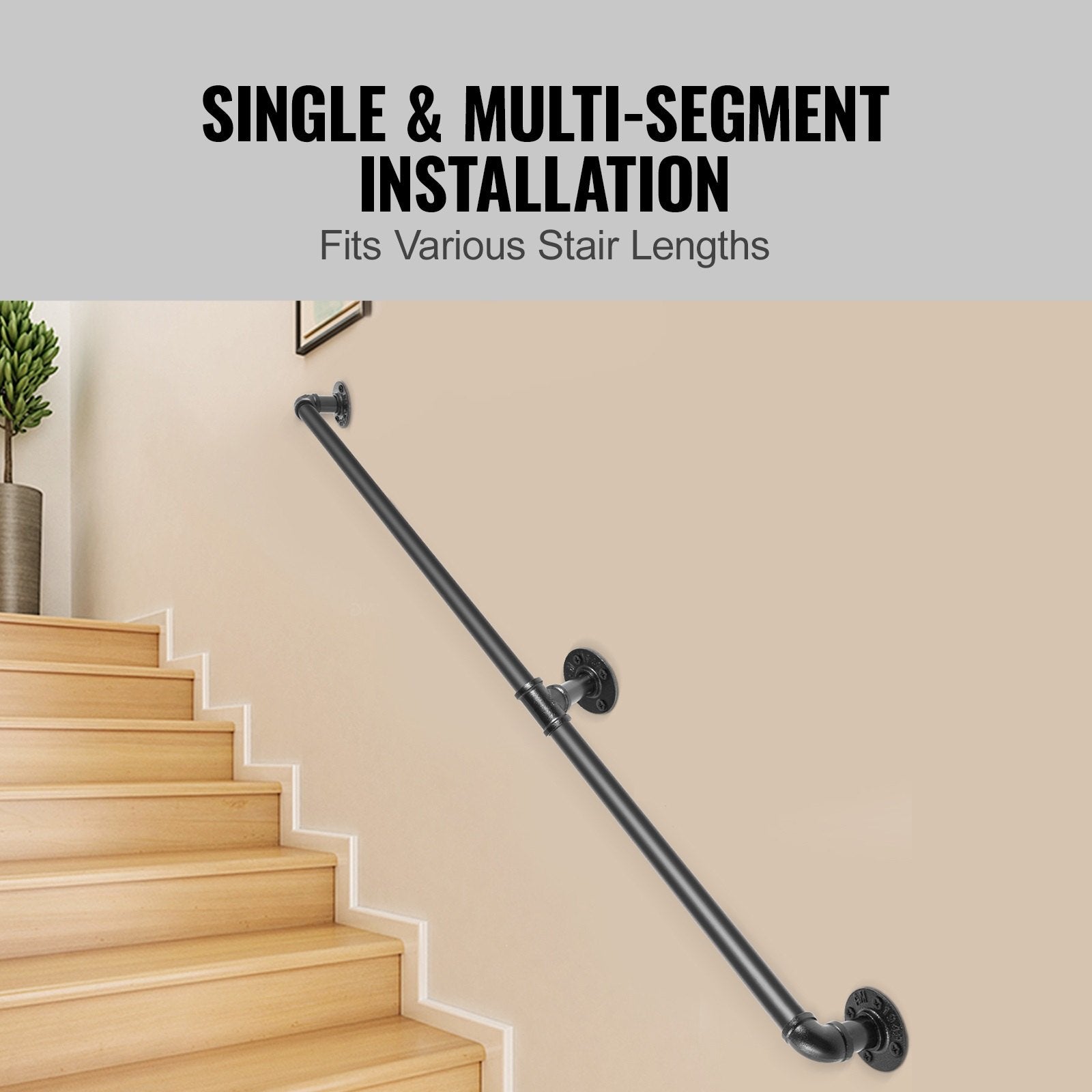 Pipe Stair Handrail, 1.8m Staircase Handrail, 200KG Load Capacity Carbon Steel Pipe Handrail, Industrial Pipe V952-TZBGSLTFSGYG6G9AAV0