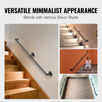 Pipe Stair Handrail, 1.8m Staircase Handrail, 200KG Load Capacity Carbon Steel Pipe Handrail, Industrial Pipe V952-TZBGSLTFSGYG6G9AAV0