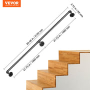Pipe Stair Handrail, 7FT Staircase Handrail, 440LBS Load Capacity Carbon Steel Pipe Handrail, Industrial Pipe V952-TZBGSLTFSGYG77HXIV0