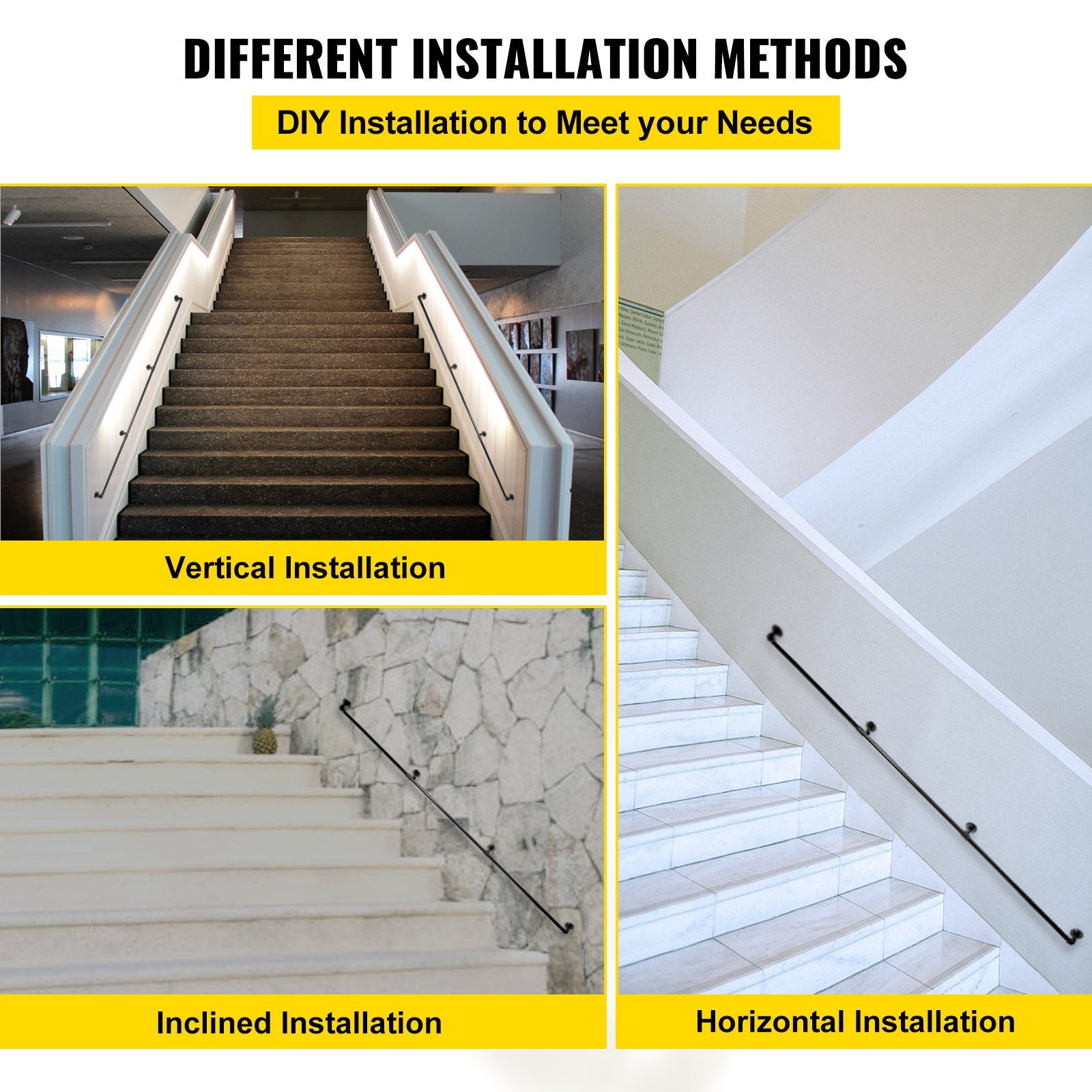 Pipe Stair Handrail, 9FT Staircase Handrail, 440LBS Load Capacity Carbon Steel Pipe Handrail, Industrial Pipe V952-TZBGSLTFSGYG9VDEUV0