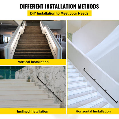 Pipe Stair Handrail, 9FT Staircase Handrail, 440LBS Load Capacity Carbon Steel Pipe Handrail, Industrial Pipe V952-TZBGSLTFSGYG9VDEUV0