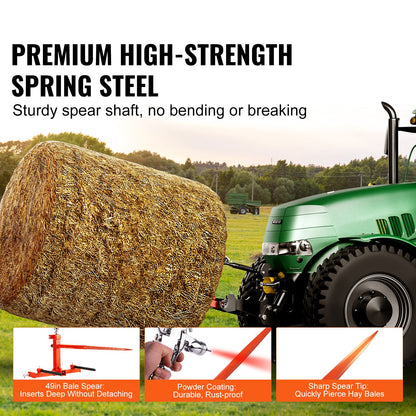 49" Hay Spear, Bale Spears 726kg Loading Capacity, Three-Point Hitch Tractor Attachment with 2pcs 17.5" V952-TZCZS49INCHSCWHSBV0