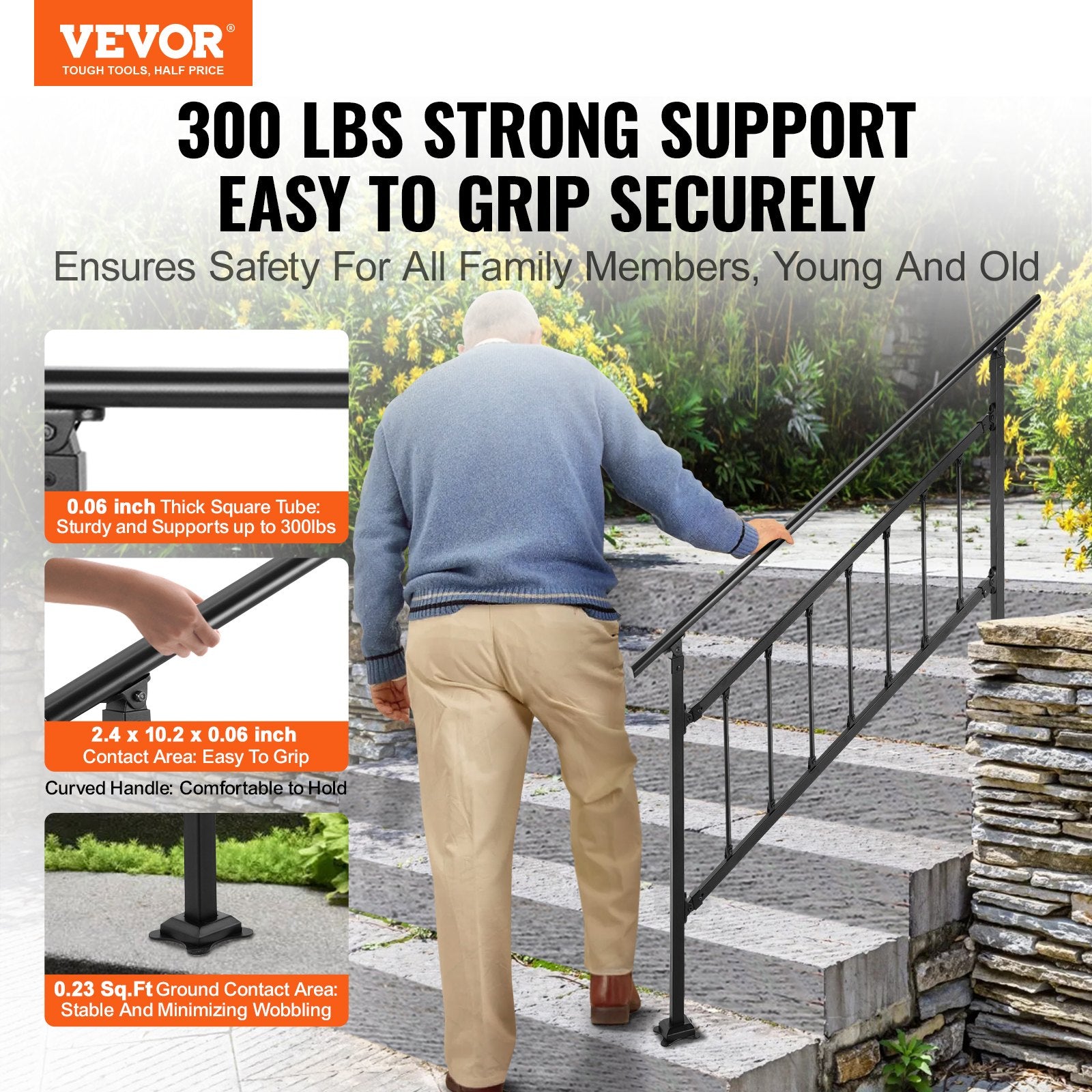Iron Handrail Stair Railing Hand Rail Kit 1-4 Steps Outdoor Black w/ Bars V952-TZFGZXSLZFSD4JWFNV0