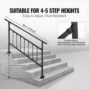 Iron Handrail Stair Railing Hand Rail Kit 1-4 Steps Outdoor Black w/ Bars V952-TZFGZXSLZFSD4JWFNV0
