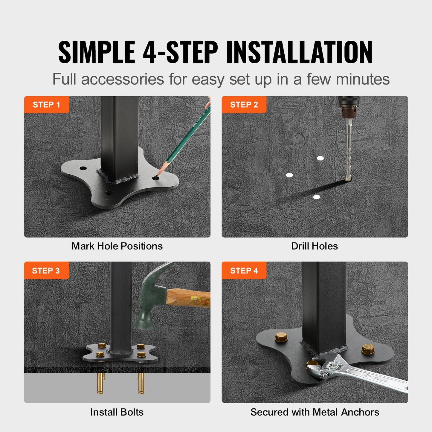 Iron Handrail Stair Railing Hand Rail Kit 1-4 Steps Outdoor Black w/ Bars V952-TZFGZXSLZFSD4JWFNV0