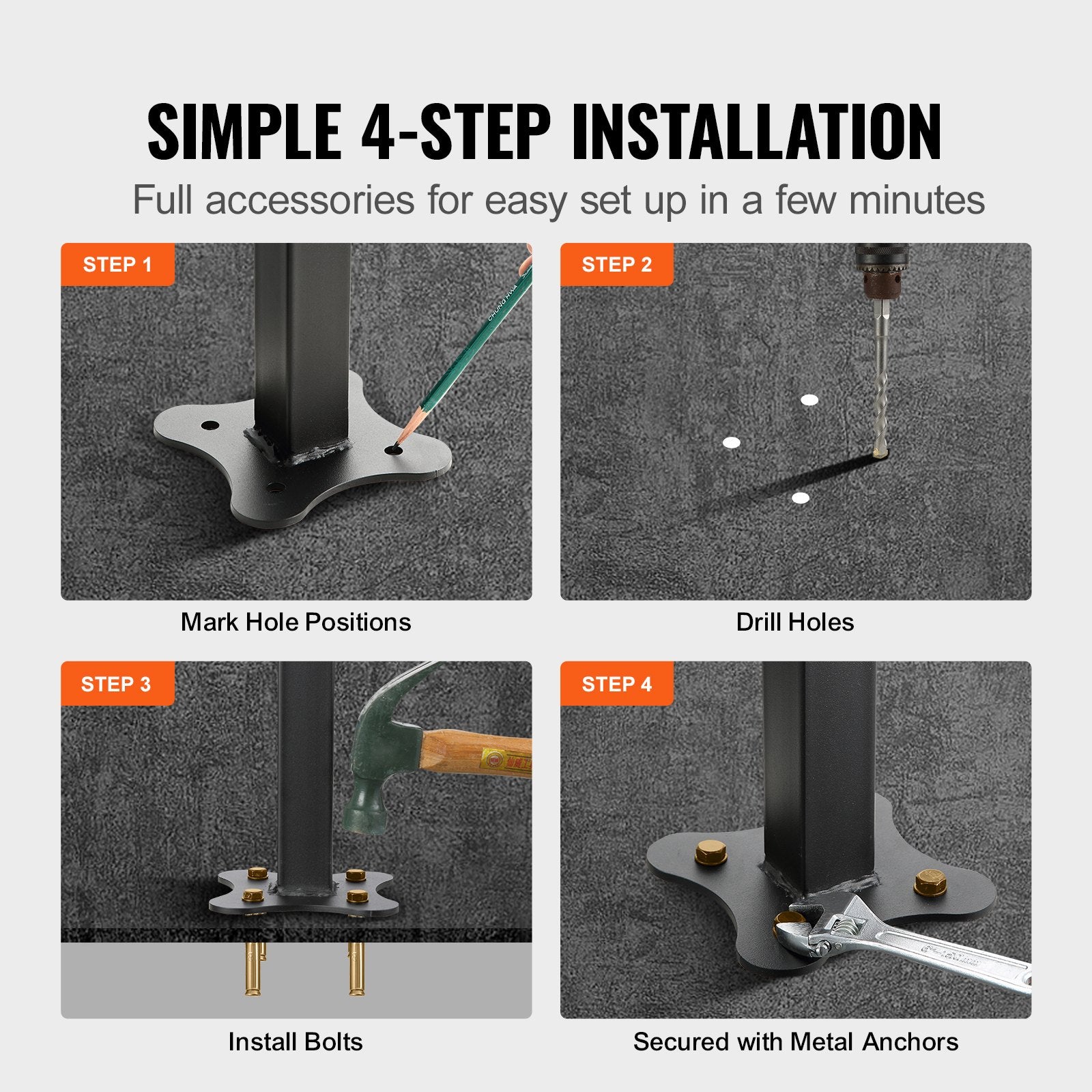 Iron Handrail Stair Railing Hand Rail Kit 1-4 Steps Outdoor Black w/ Bars V952-TZFGZXSLZFSD4JWFNV0