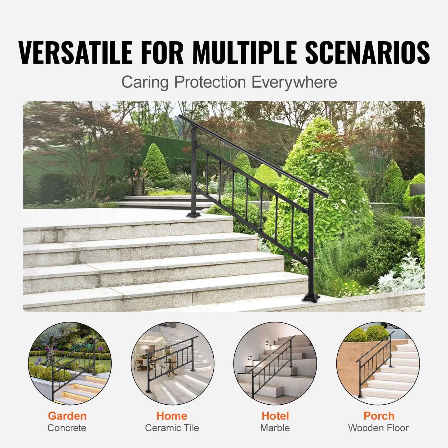 Iron Handrail Stair Railing Hand Rail Kit 1-4 Steps Outdoor Black w/ Bars V952-TZFGZXSLZFSD4JWFNV0