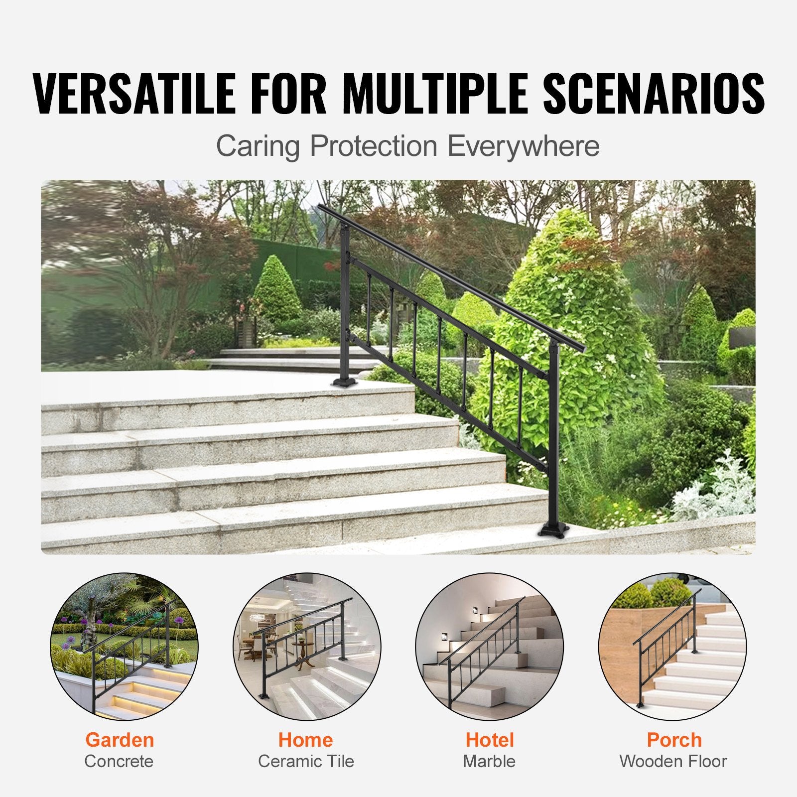 Iron Handrail Stair Railing Hand Rail Kit 1-4 Steps Outdoor Black w/ Bars V952-TZFGZXSLZFSD4JWFNV0
