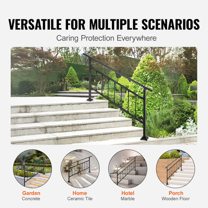 Iron Handrail Stair Railing Hand Rail Kit 1-4 Steps Outdoor Black w/ Bars V952-TZFGZXSLZFSD4JWFNV0