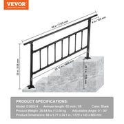 Iron Handrail Stair Railing Hand Rail Kit 1-4 Steps Outdoor Black w/ Bars V952-TZFGZXSLZFSD4JWFNV0