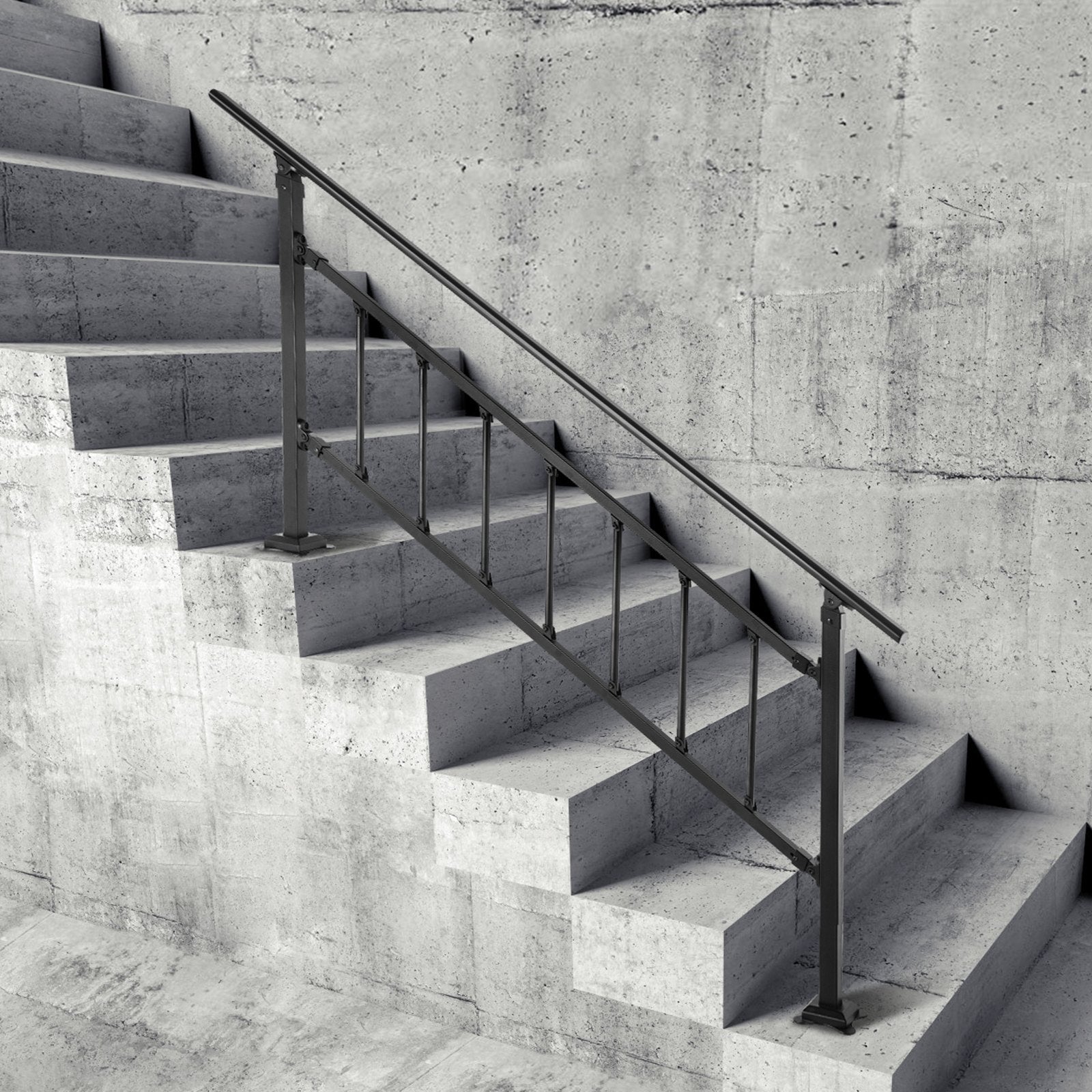 Iron Handrail Stair Railing Hand Rail Kit 1-4 Steps Outdoor Black w/ Bars V952-TZFGZXSLZFSD4JWFNV0