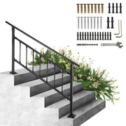 Iron Handrail Stair Railing Hand Rail Kit 1-4 Steps Outdoor Black w/ Bars V952-TZFGZXSLZFSD4JWFNV0
