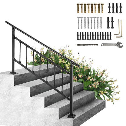 Iron Handrail Stair Railing Hand Rail Kit 1-4 Steps Outdoor Black w/ Bars V952-TZFGZXSLZFSD4JWFNV0