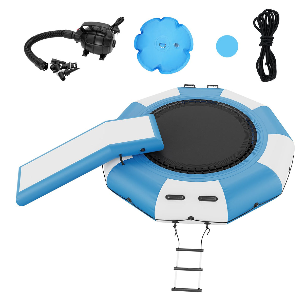 Inflatable Water Bouncer, 10ft Recreational Water Trampoline, Portable Bounce Swim Platform with Slide, V952-TZKSSBCTZK10RJUKJV3
