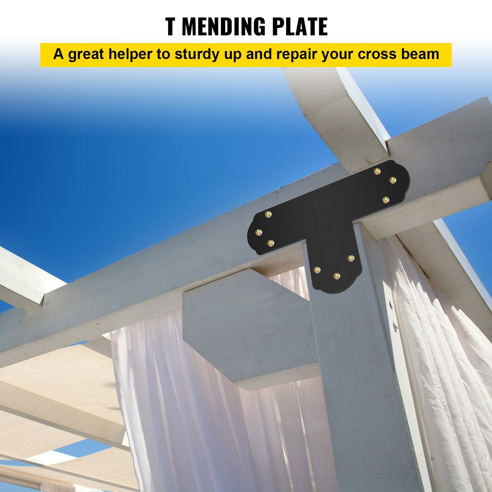 Black T Mending Plate T-shape 8 PCs 6" Flat Connector Post to Beam Bracket V952-TZLJJ6X68PCSTBW8SV0