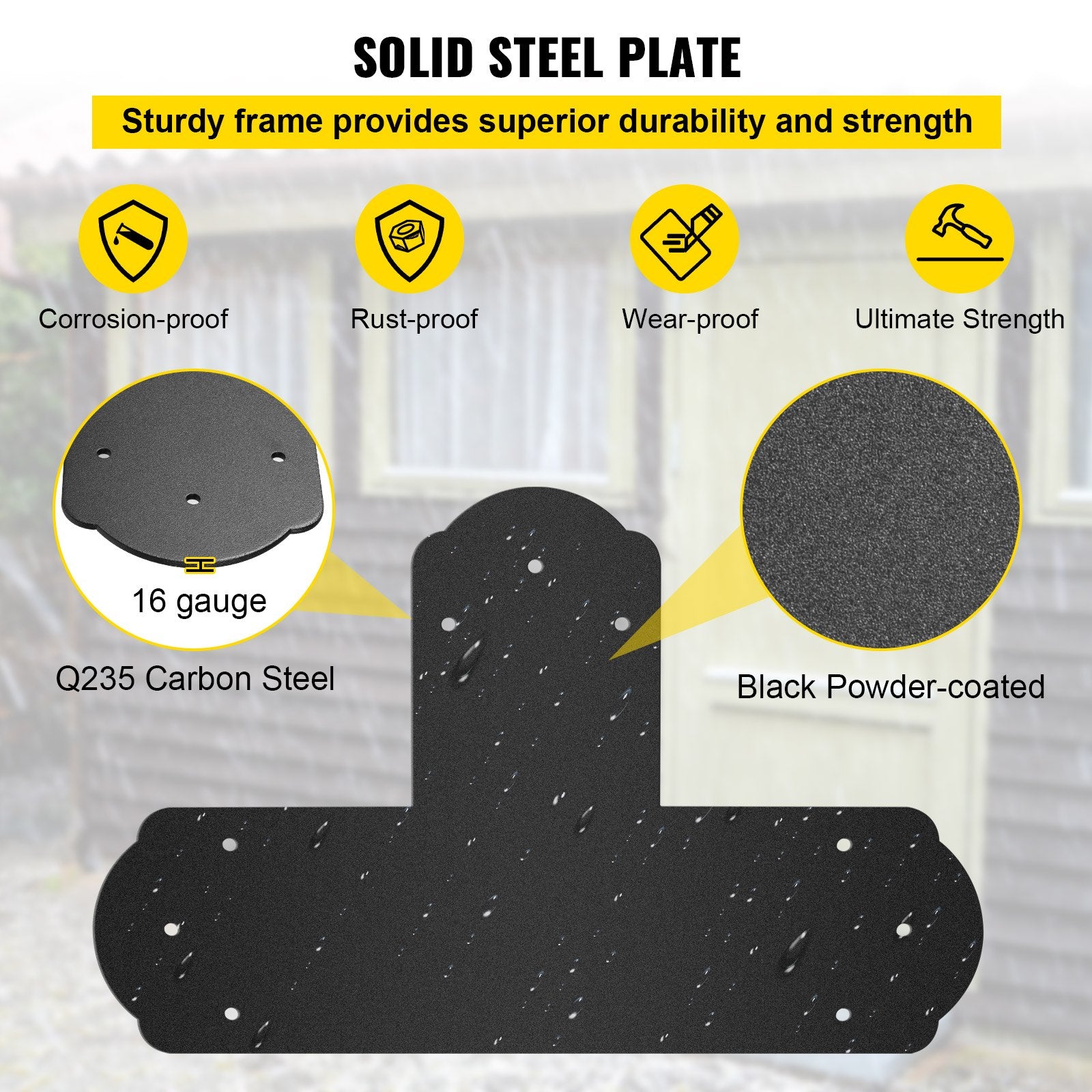 Black T Mending Plate T-shape 8 PCs 6" Flat Connector Post to Beam Bracket V952-TZLJJ6X68PCSTBW8SV0