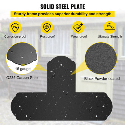 Black T Mending Plate T-shape 8 PCs 6" Flat Connector Post to Beam Bracket V952-TZLJJ6X68PCSTBW8SV0