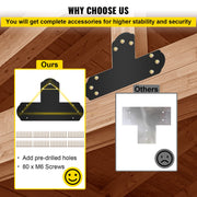 Black T Mending Plate T-shape 8 PCs 6" Flat Connector Post to Beam Bracket V952-TZLJJ6X68PCSTBW8SV0
