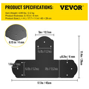 Black T Mending Plate T-shape 8 PCs 6" Flat Connector Post to Beam Bracket V952-TZLJJ6X68PCSTBW8SV0