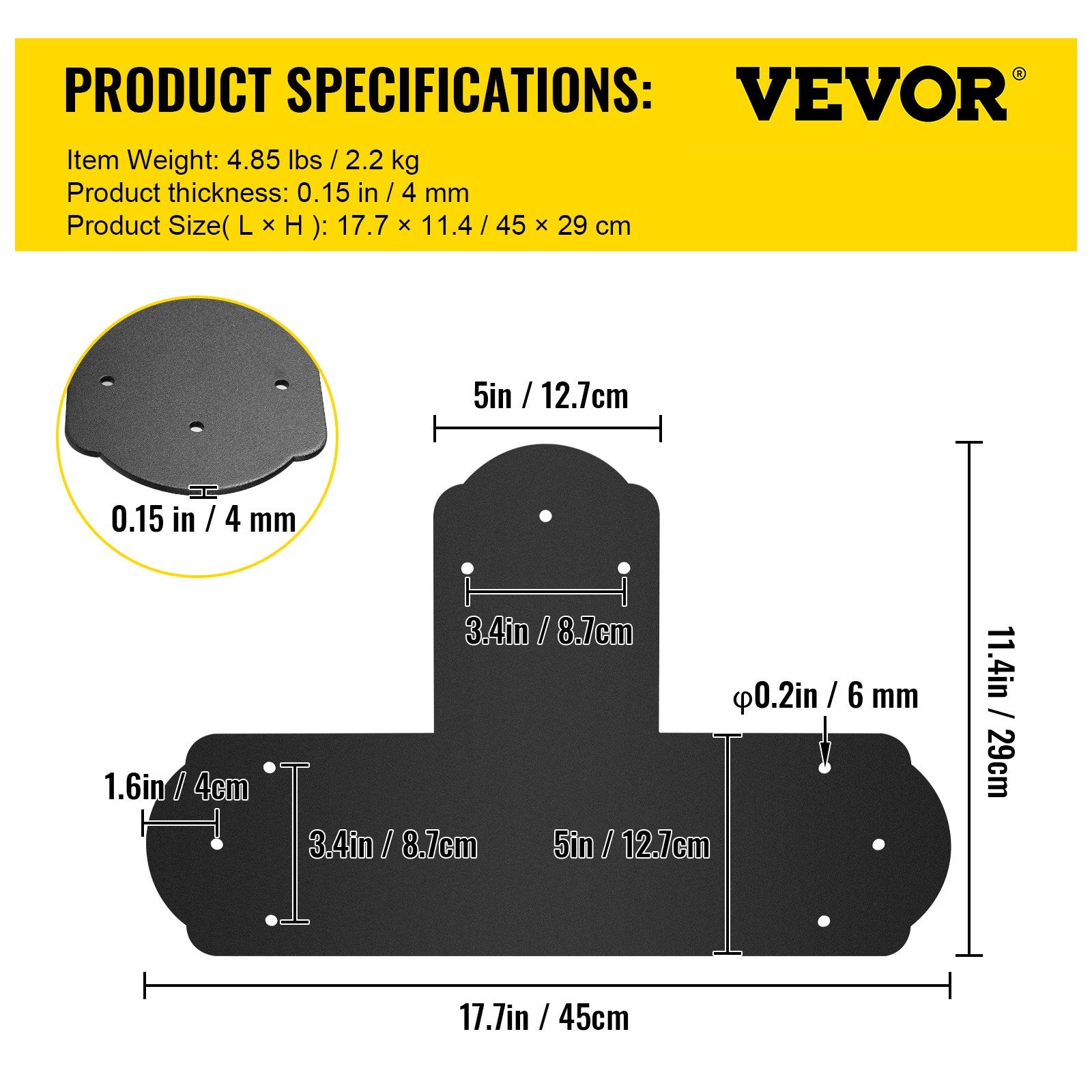 Black T Mending Plate T-shape 8 PCs 6" Flat Connector Post to Beam Bracket V952-TZLJJ6X68PCSTBW8SV0