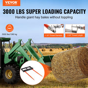 49" Hay Spear, Bale Spears 1360kg Loading Capacity, Skid Steer Loader Tractor Bucket Attachment with 2pcs V952-TZSPS2ZZ49IN3X7CBV0