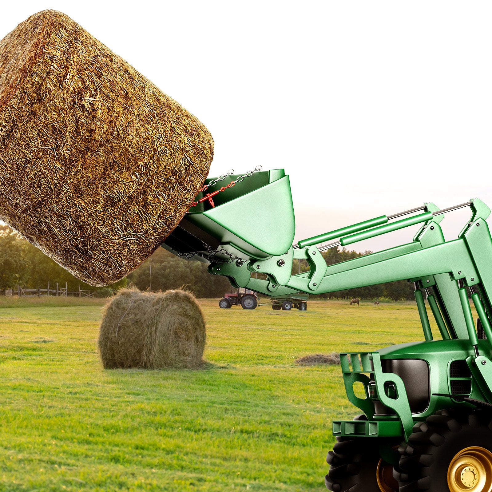 49" Hay Spear, Bale Spears 1360kg Loading Capacity, Skid Steer Loader Tractor Bucket Attachment with 2pcs V952-TZSPS2ZZ49IN3X7CBV0