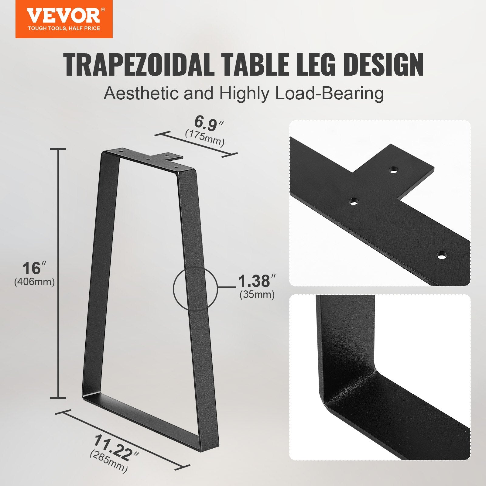 406.4MM Trapezoid Steel Table Legs, Replacement Furniture Legs Set of 2 for DIY Coffee Tables, Modern Desks, V952-TZTXFGZTHSGT4FXJ0V0