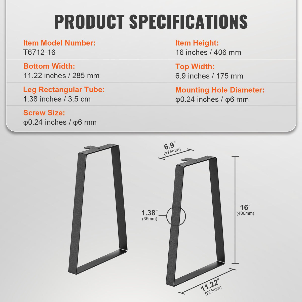 406.4MM Trapezoid Steel Table Legs, Replacement Furniture Legs Set of 2 for DIY Coffee Tables, Modern Desks, V952-TZTXFGZTHSGT4FXJ0V0