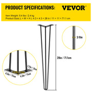 Hairpin Table Legs 28 inch, Set of 4 DIY Desk Table Legs 3 Rods Heavy Duty V952-TZZT4PCS28YC3G001V0