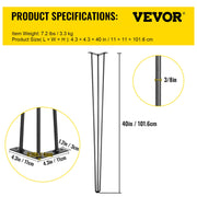 Hairpin Table Legs 40 inch, Set of 4 DIY Desk Table Legs 3 Rods Heavy Duty V952-TZZT4PCS40YC3G001V0