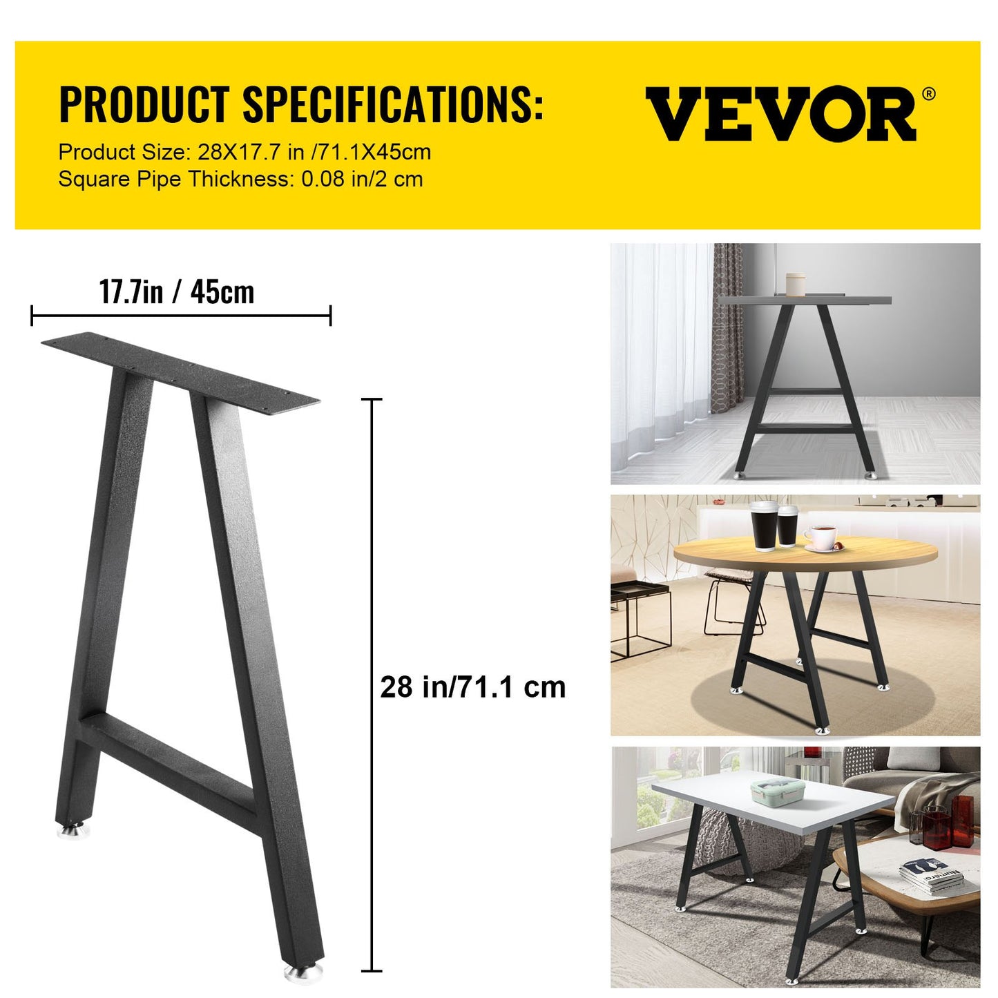 Metal Table Legs 28 x 17.7 inch A-Shaped Desk Legs Set of 2 Heavy Duty Bench Legs with Polyurethane Coating, V952-TZZTY28X17.7AAHCPV0