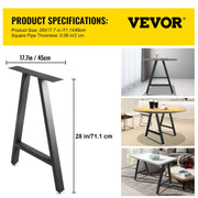 Metal Table Legs 28 x 17.7 inch A-Shaped Desk Legs Set of 2 Heavy Duty Bench Legs with Polyurethane Coating, V952-TZZTY28X17.7AAHCPV0
