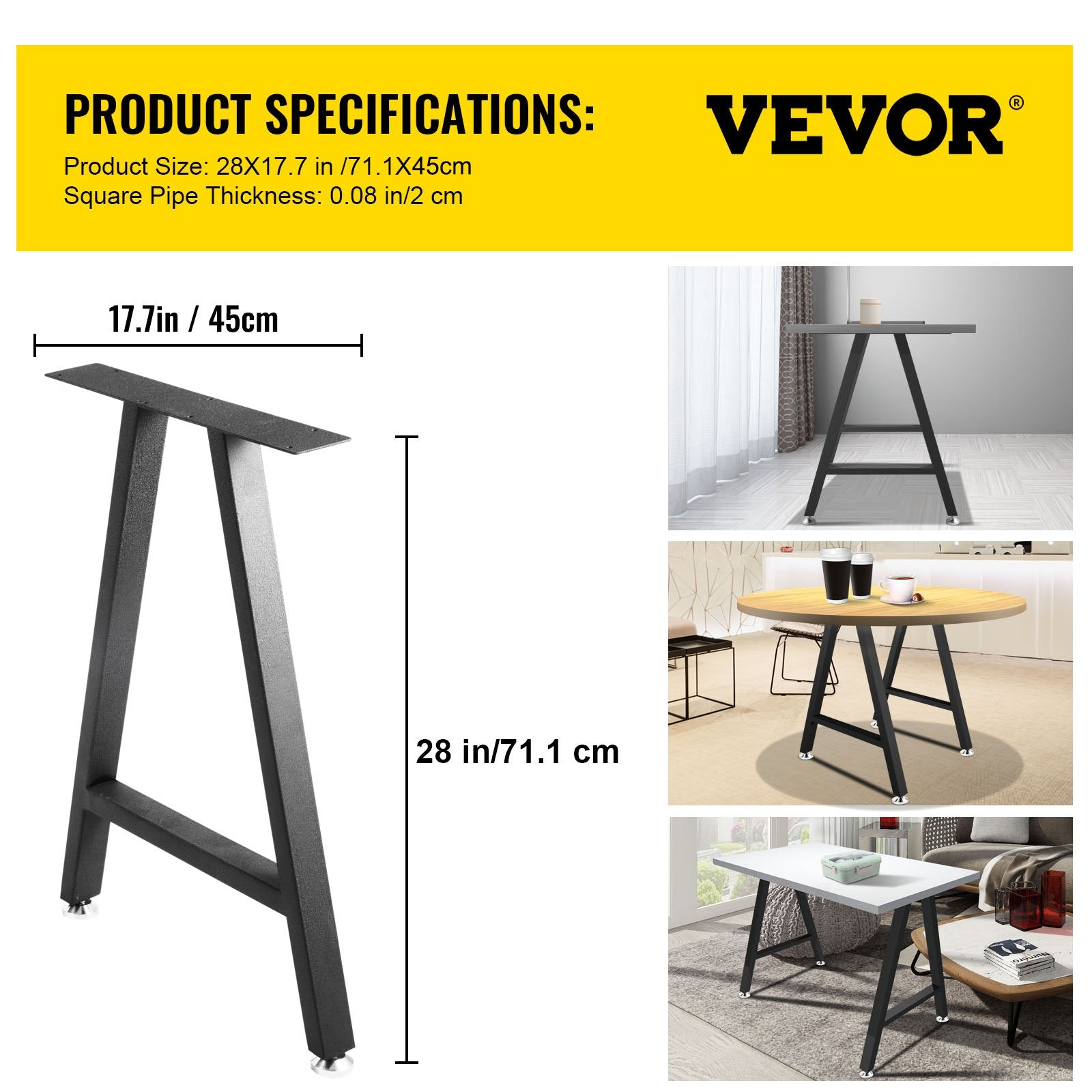 Metal Table Legs 28 x 17.7 inch A-Shaped Desk Legs Set of 2 Heavy Duty Bench Legs with Polyurethane Coating, V952-TZZTY28X17.7AAHCPV0
