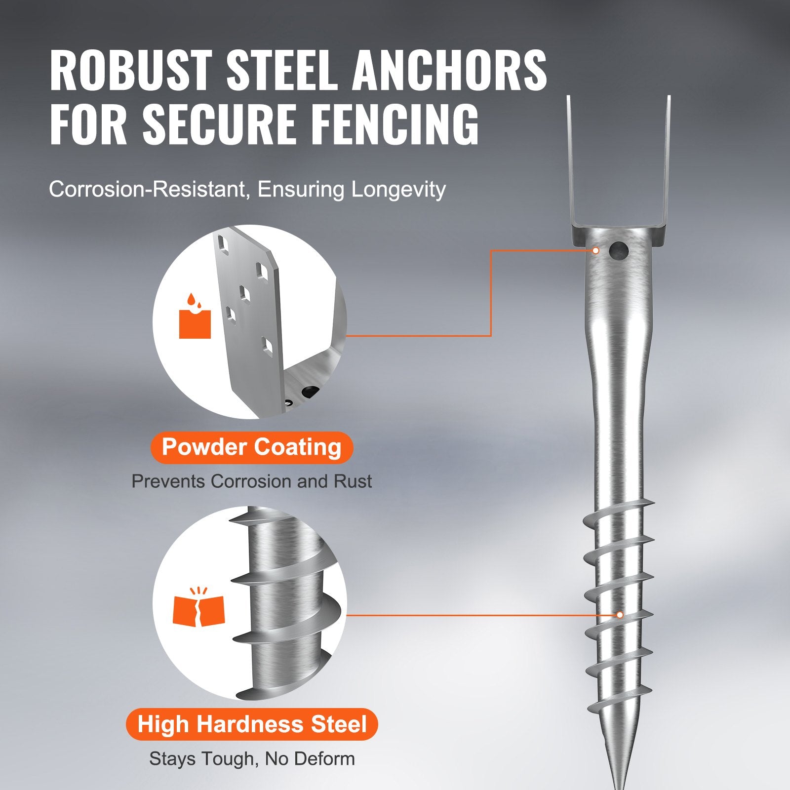 No Dig Ground Anchor, 1 Pack 10 x 7 x 70 cm DIY Screw in Post Stake, Includes 6 Lag Bolts & a Rebar, U-Shape V952-UXDD35YC27YCN3M91V0