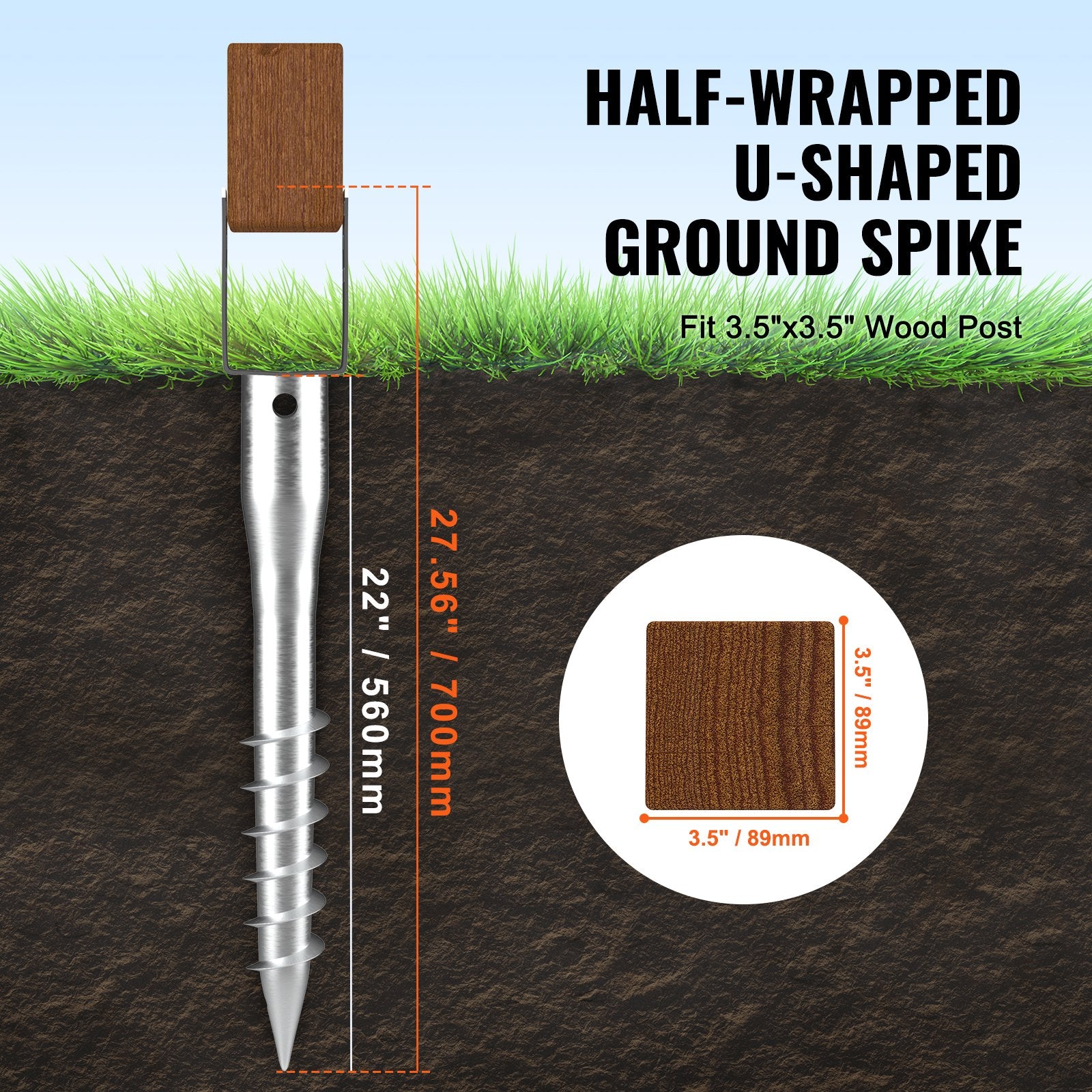 No Dig Ground Anchor, 1 Pack 10 x 7 x 70 cm DIY Screw in Post Stake, Includes 6 Lag Bolts & a Rebar, U-Shape V952-UXDD35YC27YCN3M91V0
