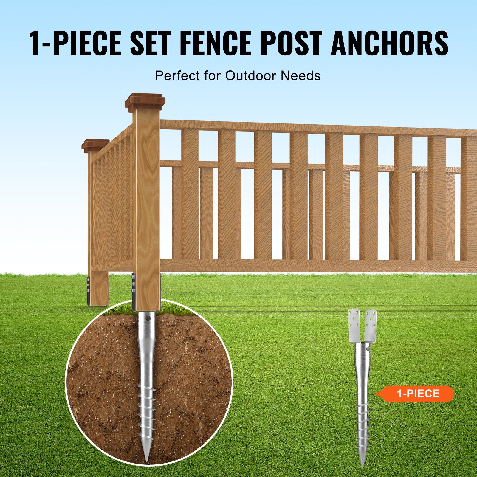 No Dig Ground Anchor, 1 Pack 10 x 7 x 70 cm DIY Screw in Post Stake, Includes 6 Lag Bolts & a Rebar, U-Shape V952-UXDD35YC27YCN3M91V0