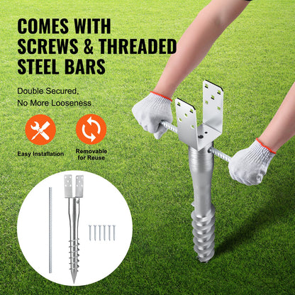 No Dig Ground Anchor, 1 Pack 10 x 7 x 70 cm DIY Screw in Post Stake, Includes 6 Lag Bolts & a Rebar, U-Shape V952-UXDD35YC27YCN3M91V0