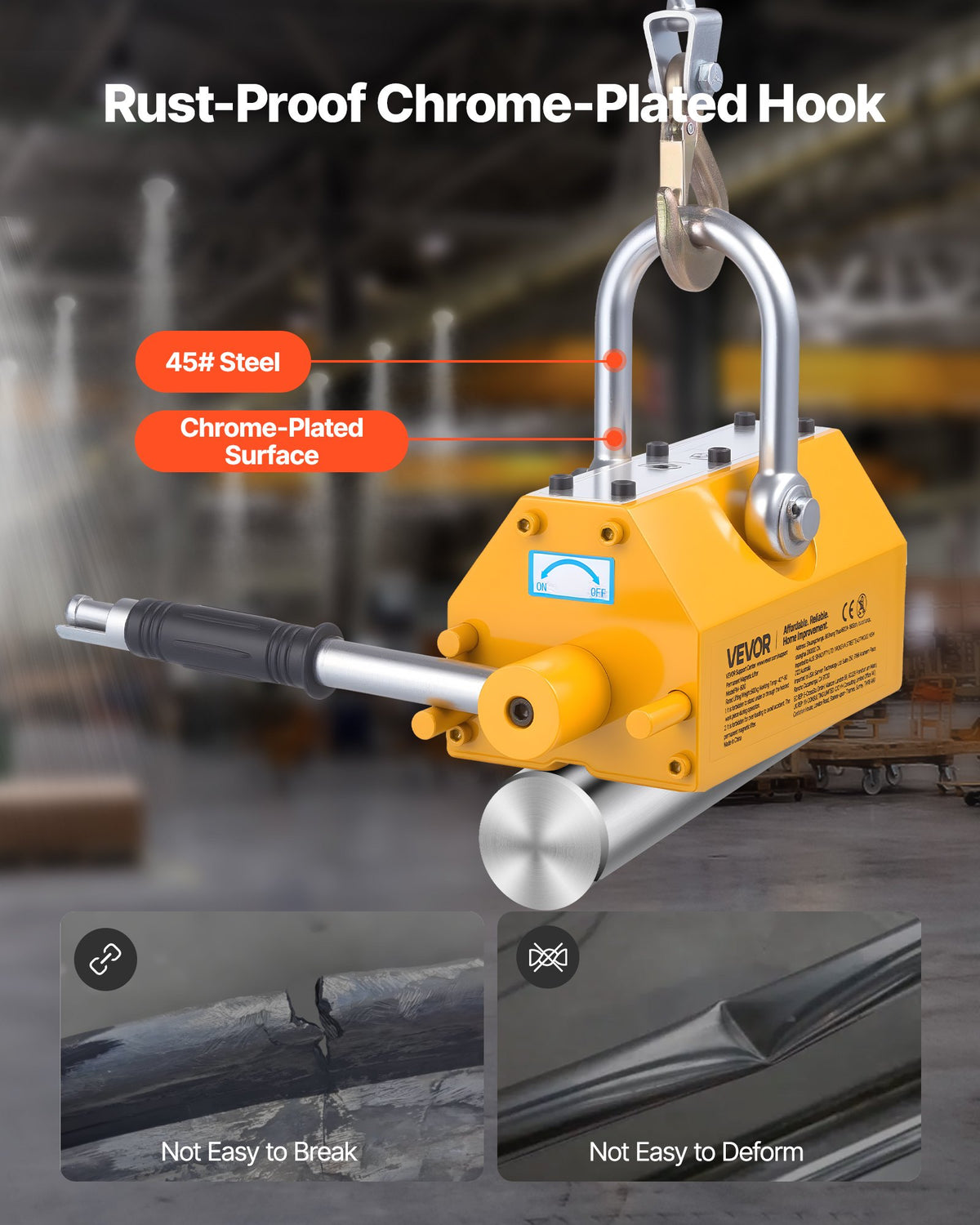 Permanent Magnetic Lifter, 600 kg Pulling Capacity, Heavy Duty N42 Neodymium Lifting Magnet with Release V952-UXYCXP1320LBKV1QU001V0