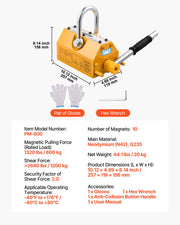 Permanent Magnetic Lifter, 600 kg Pulling Capacity, Heavy Duty N42 Neodymium Lifting Magnet with Release V952-UXYCXP1320LBKV1QU001V0