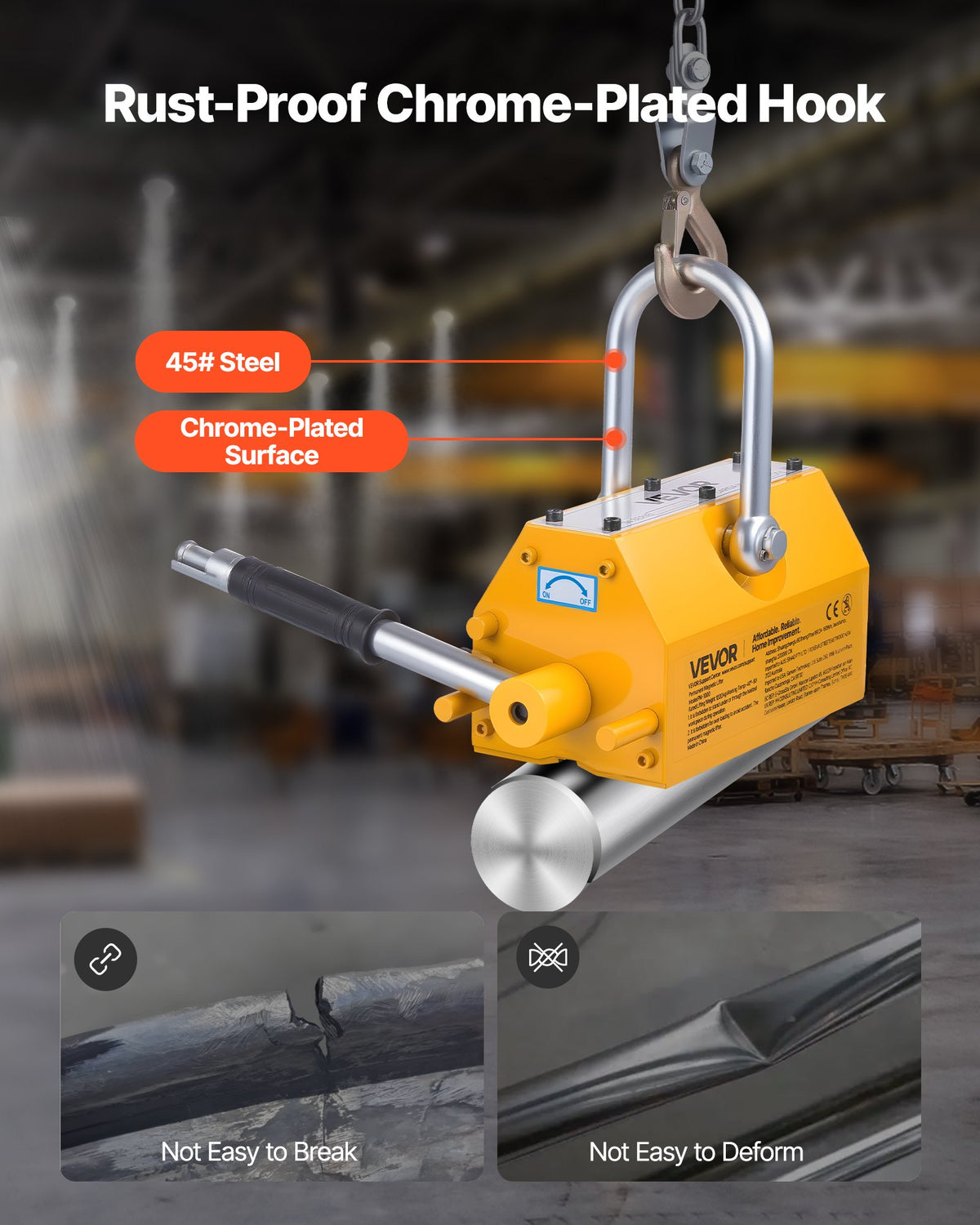 Permanent Magnetic Lifter, 1000 kg Pulling Capacity, Heavy Duty N42 Neodymium Lifting Magnet with Release V952-UXYCXP2200LBZMF3L001V0