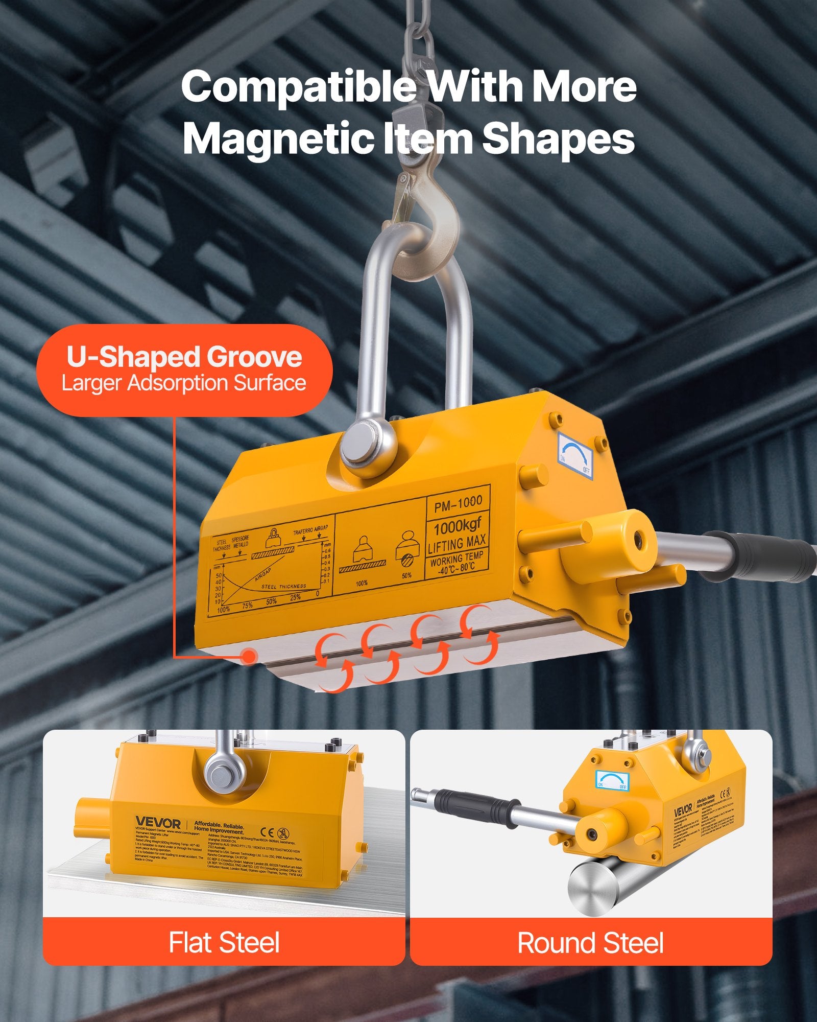 Permanent Magnetic Lifter, 1000 kg Pulling Capacity, Heavy Duty N42 Neodymium Lifting Magnet with Release V952-UXYCXP2200LBZMF3L001V0
