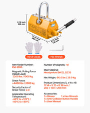 Permanent Magnetic Lifter, 1000 kg Pulling Capacity, Heavy Duty N42 Neodymium Lifting Magnet with Release V952-UXYCXP2200LBZMF3L001V0