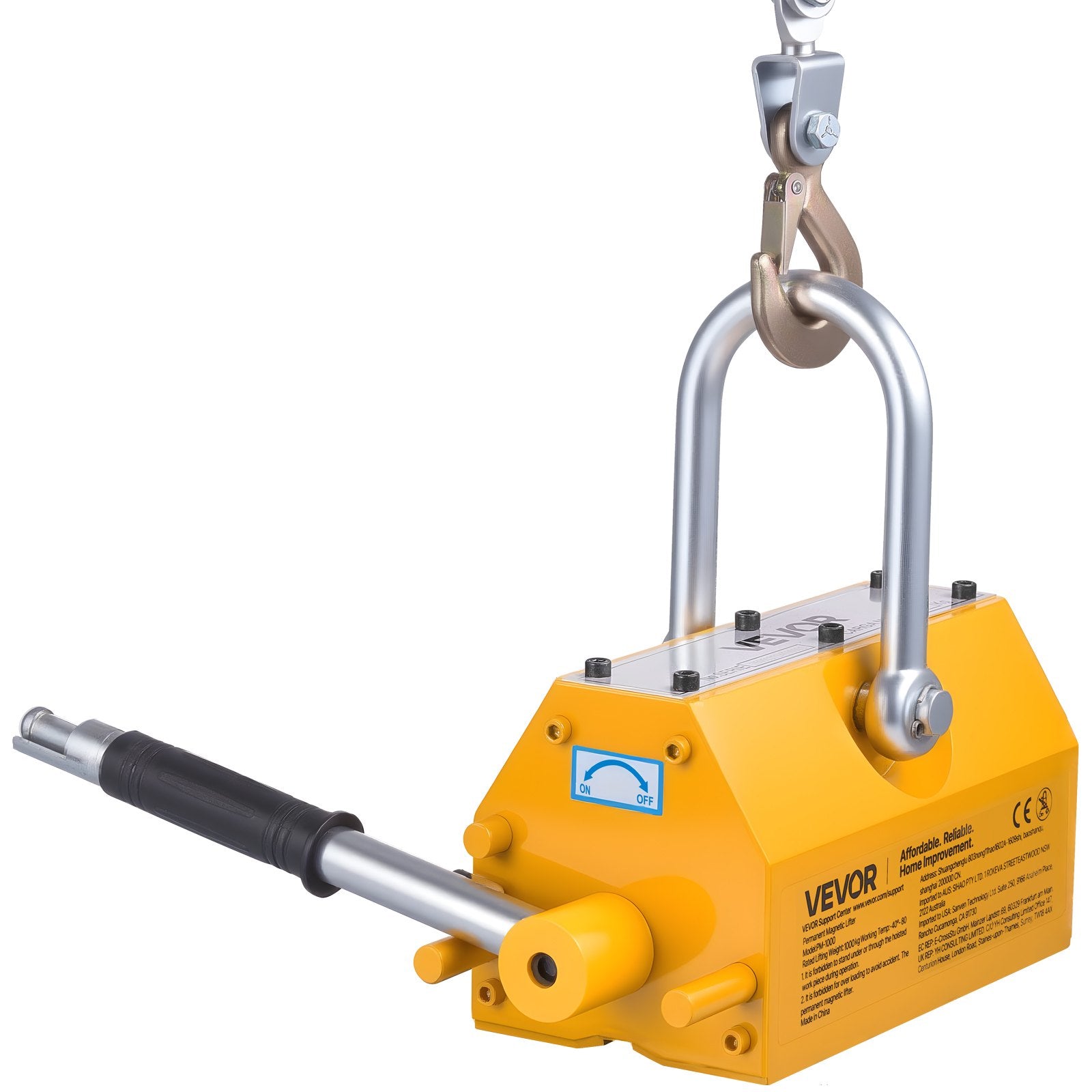 Permanent Magnetic Lifter, 1000 kg Pulling Capacity, Heavy Duty N42 Neodymium Lifting Magnet with Release V952-UXYCXP2200LBZMF3L001V0