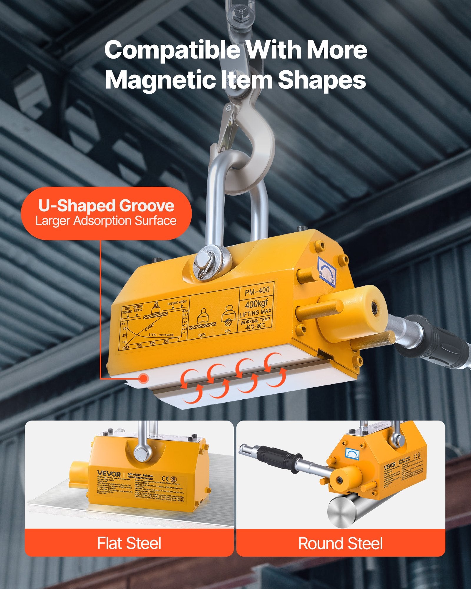 Permanent Magnetic Lifter, 400 kg Pulling Capacity, Heavy Duty N42 Neodymium Lifting Magnet with Release V952-UXYCXP880LBS7321O001V0
