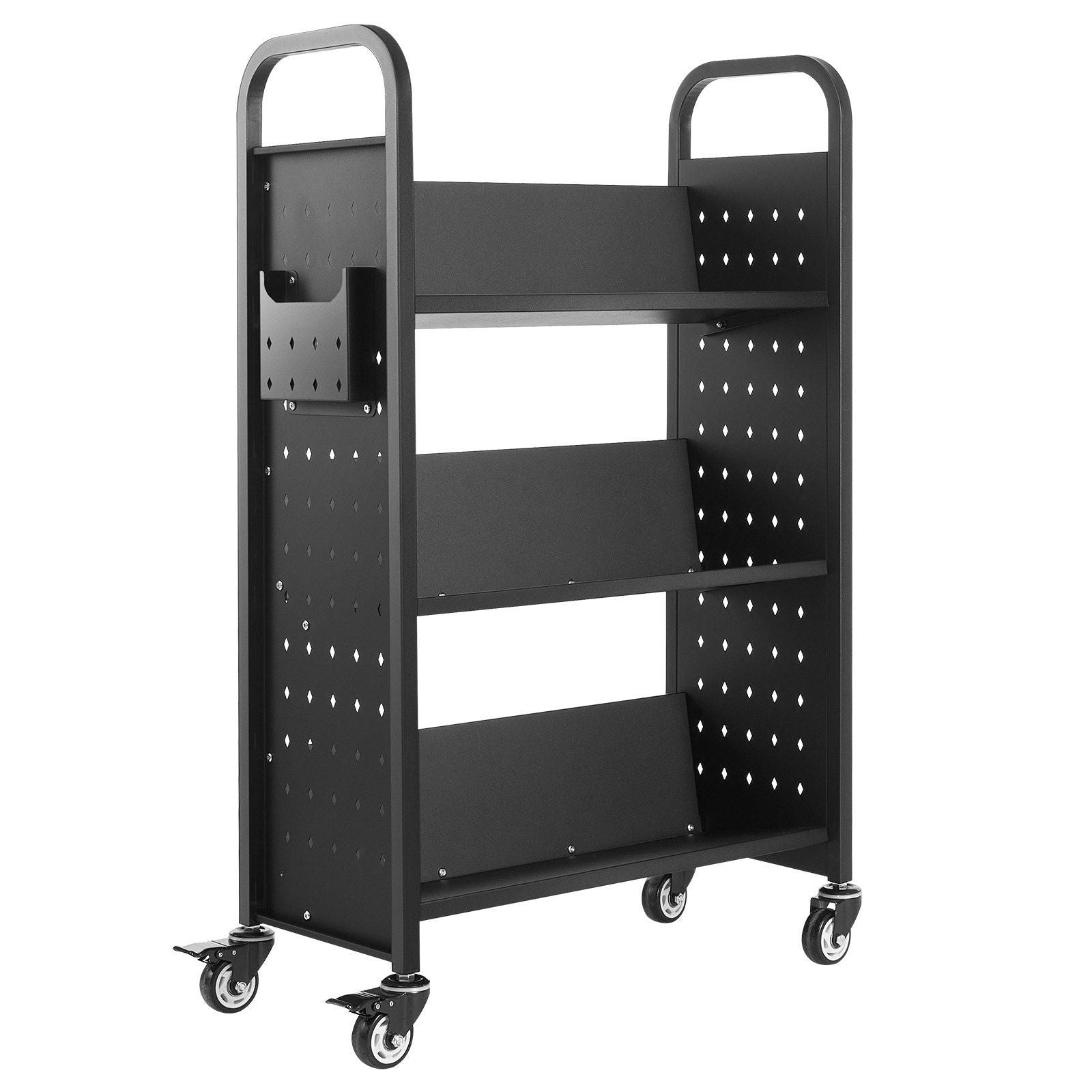 Rolling Library Book Cart, 150 kg Capacity, 77 x 38 x 122 cm Library Cart, Single Sided V-Shaped Shelves with V952-VXTSGTCHS3307B7MH001V0