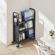 Rolling Library Book Cart, 150 kg Capacity, 77 x 38 x 122 cm Library Cart, Single Sided V-Shaped Shelves with V952-VXTSGTCHS3307B7MH001V0