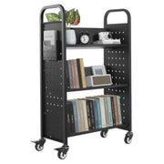 Rolling Library Book Cart, 150 kg Capacity, 77 x 38 x 122 cm Library Cart, Single Sided V-Shaped Shelves with V952-VXTSGTCHS3307B7MH001V0
