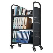 Rolling Library Book Cart, 150 kg Capacity, 77 x 38 x 122 cm Library Cart, Single Sided V-Shaped Shelves with V952-VXTSGTCHS3307B7MH001V0