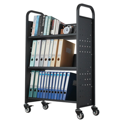 Rolling Library Book Cart, 150 kg Capacity, 77 x 38 x 122 cm Library Cart, Single Sided V-Shaped Shelves with V952-VXTSGTCHS3307B7MH001V0