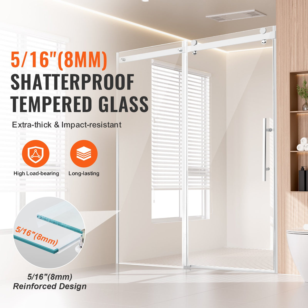 Frameless Shower Door 58-59" x 75" SGCC Tempered Glass 5/16" Chrome V952-WBKSYMTLYSM8XN0RUV0